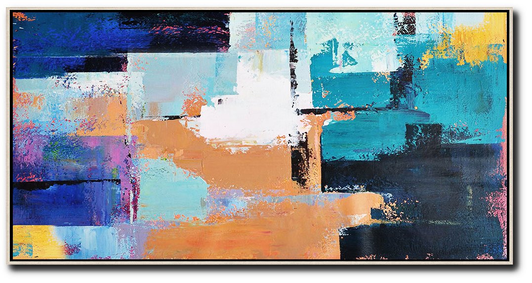 Horizontal Palette Knife Contemporary Art Panoramic Canvas Painting, hand painted wall art - Abstract Artwork Large